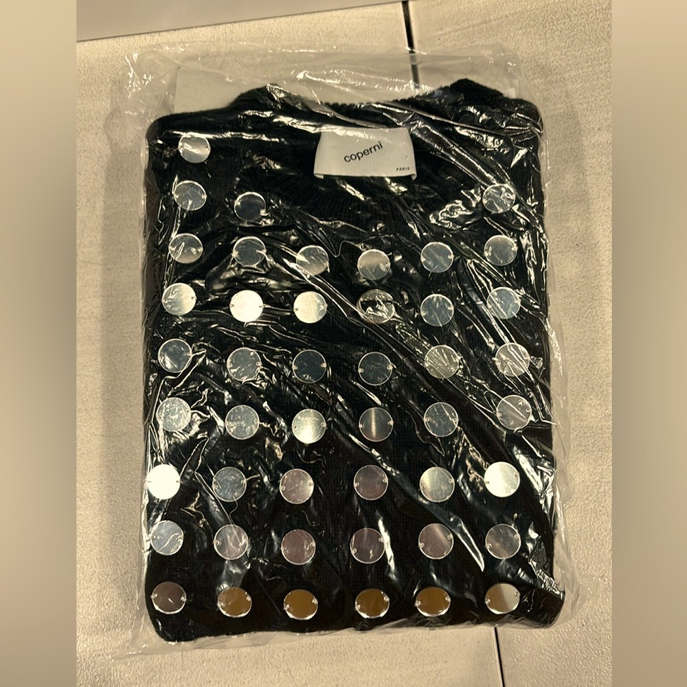 Coperni Black Sweater with Silver Disc Embellishments